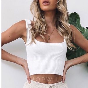 Popular White Ribbed Square Neck Crop Tank Top